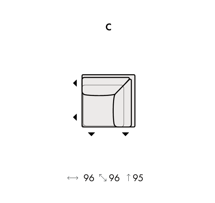 CUBE – rohový díl C, rozměr 96 × 96 × 95 cm.