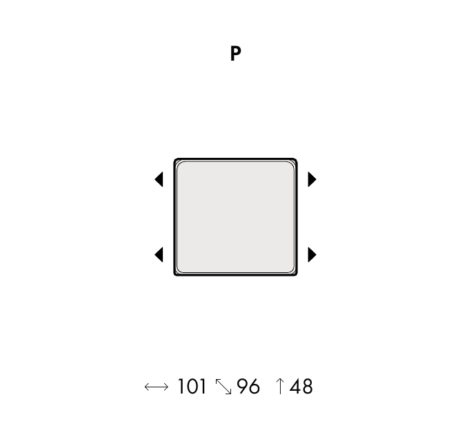 CUBE – taburetový modul P, rozměr 101 × 96 × 48 cm.